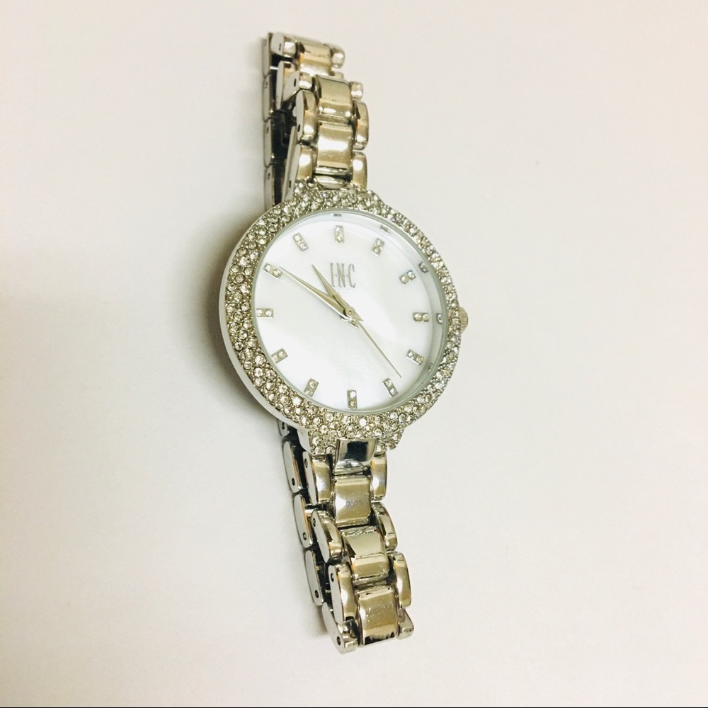 INC Silver-Tone Rhinestone Pave Bracelet Watch